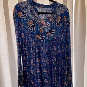 Free People Size L blue and coral top